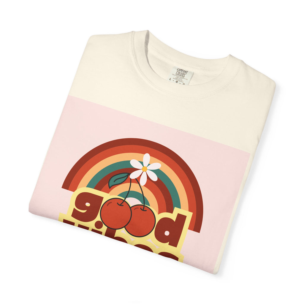 Good Vibes Unisex Garment-Dyed T-Shirt - Retro Cherry Design