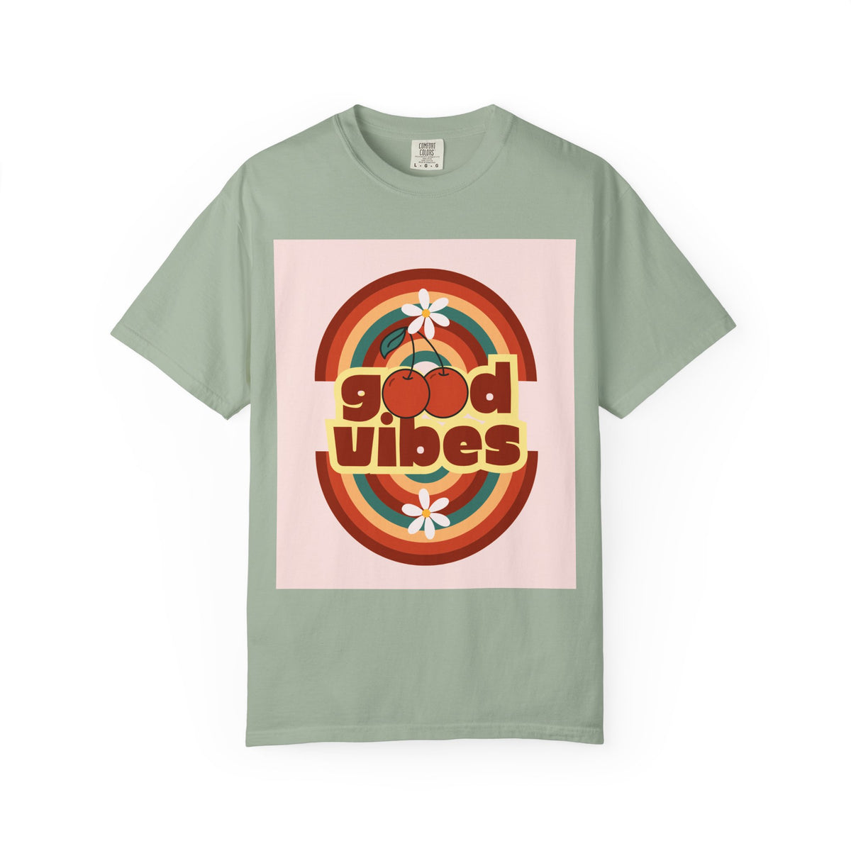 Good Vibes Unisex Garment-Dyed T-Shirt - Retro Cherry Design