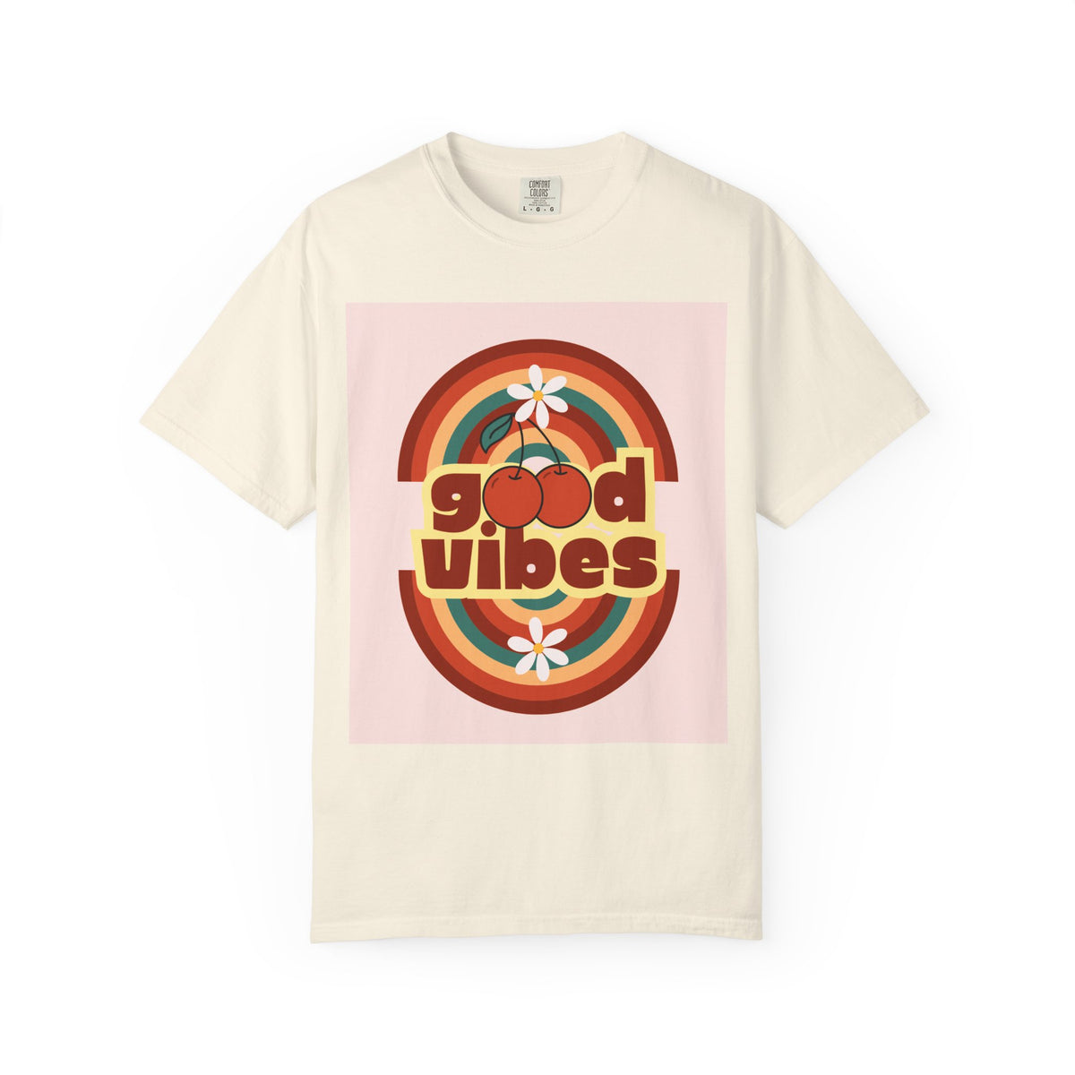 Good Vibes Unisex Garment-Dyed T-Shirt - Retro Cherry Design