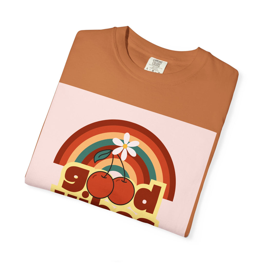 Good Vibes Unisex Garment-Dyed T-Shirt - Retro Cherry Design