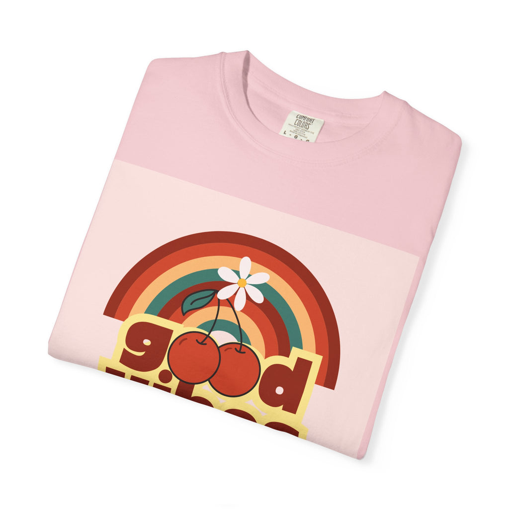 Good Vibes Unisex Garment-Dyed T-Shirt - Retro Cherry Design