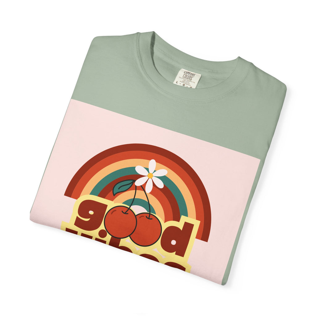 Good Vibes Unisex Garment-Dyed T-Shirt - Retro Cherry Design