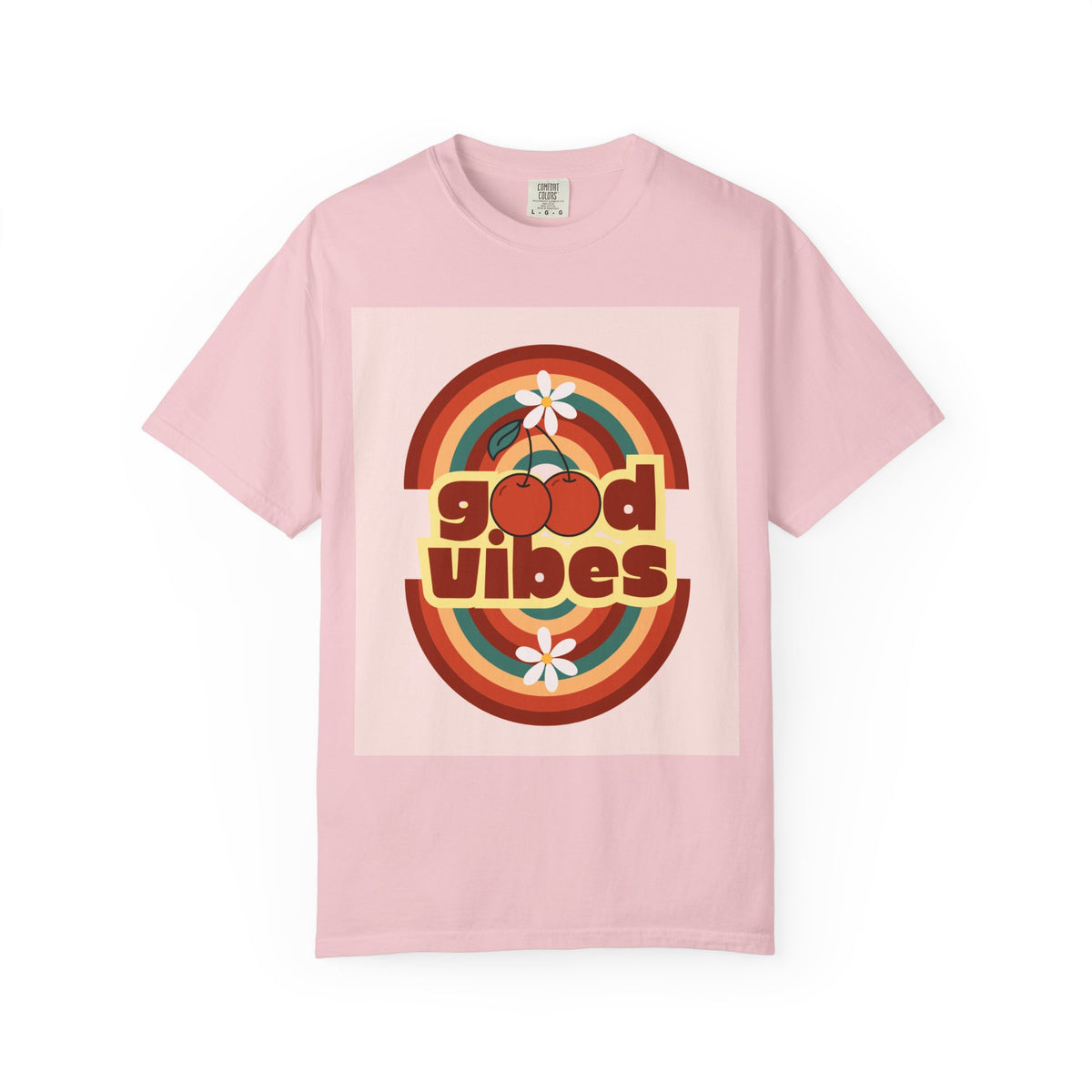 Good Vibes Unisex Garment-Dyed T-Shirt - Retro Cherry Design