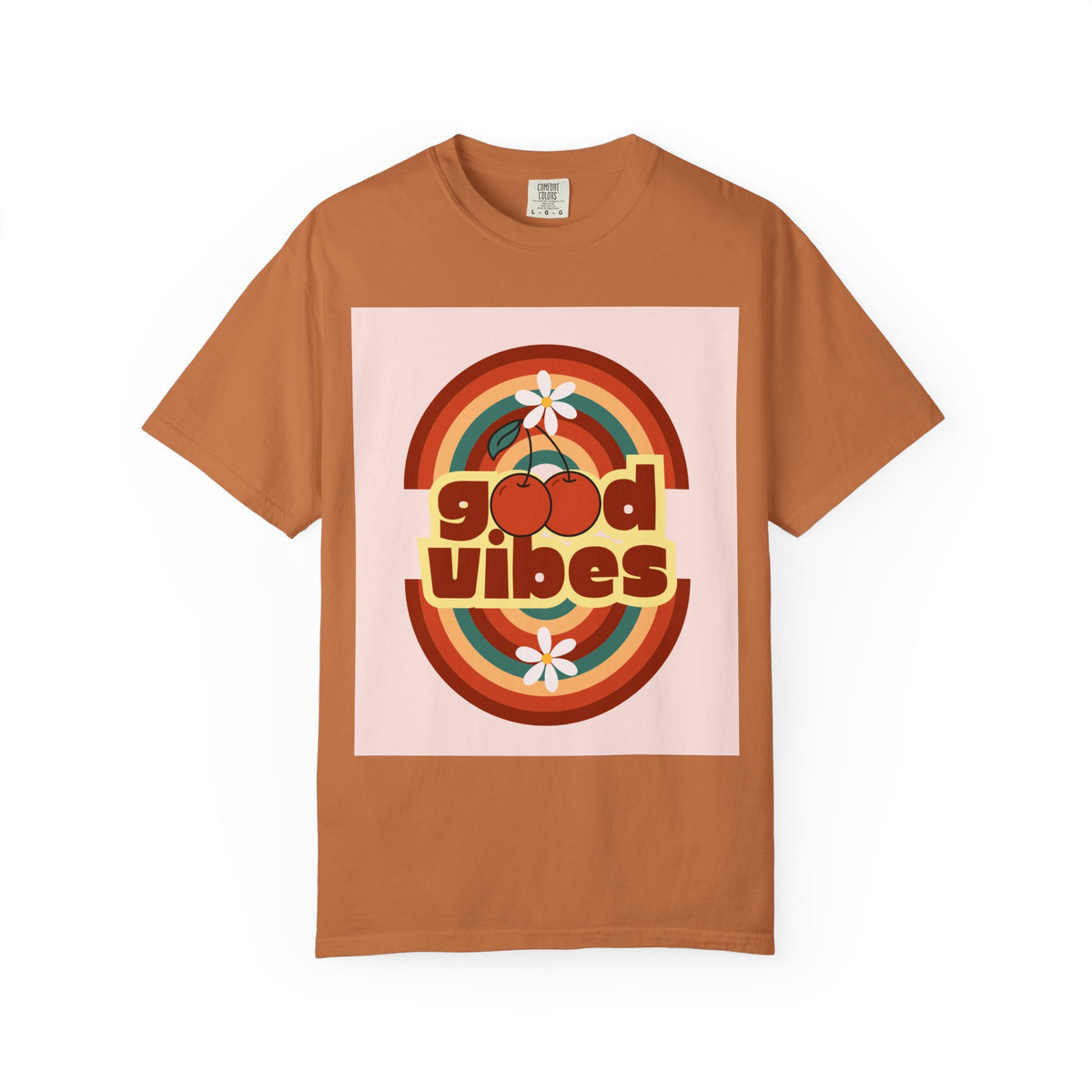 Good Vibes Unisex Garment-Dyed T-Shirt - Retro Cherry Design