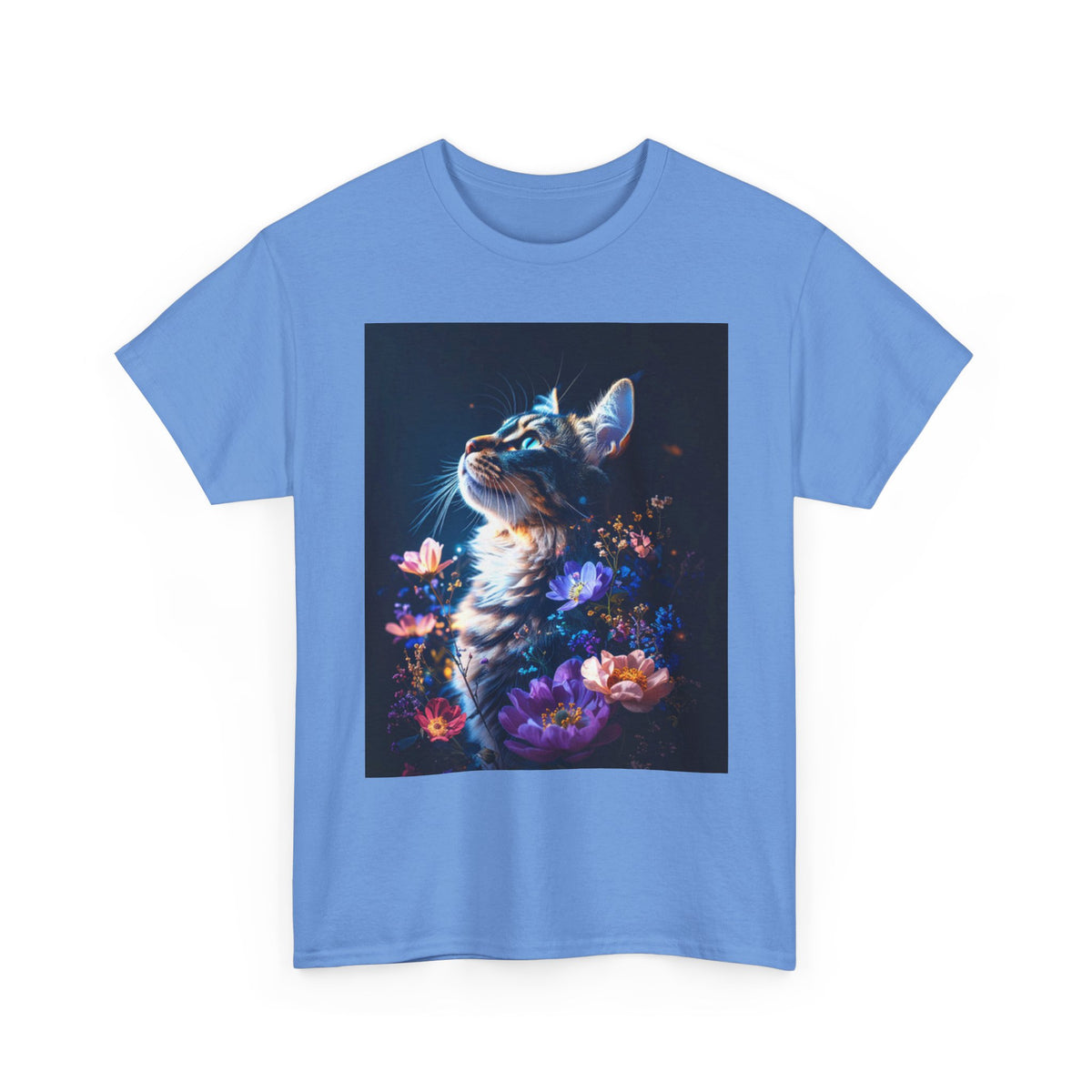 Whimsical Cat Floral Unisex Heavy Cotton Tee - Perfect for Cat Lovers and Nature Enthusiasts