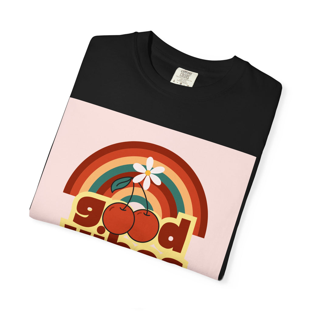 Good Vibes Unisex Garment-Dyed T-Shirt - Retro Cherry Design