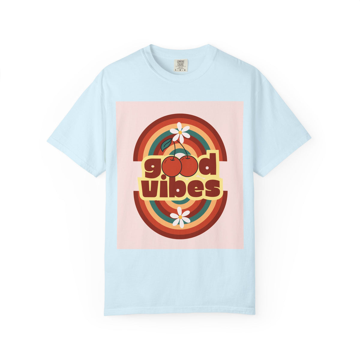 Good Vibes Unisex Garment-Dyed T-Shirt - Retro Cherry Design