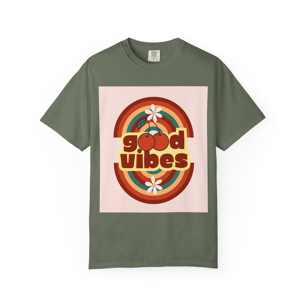 Good Vibes Unisex Garment-Dyed T-Shirt - Retro Cherry Design
