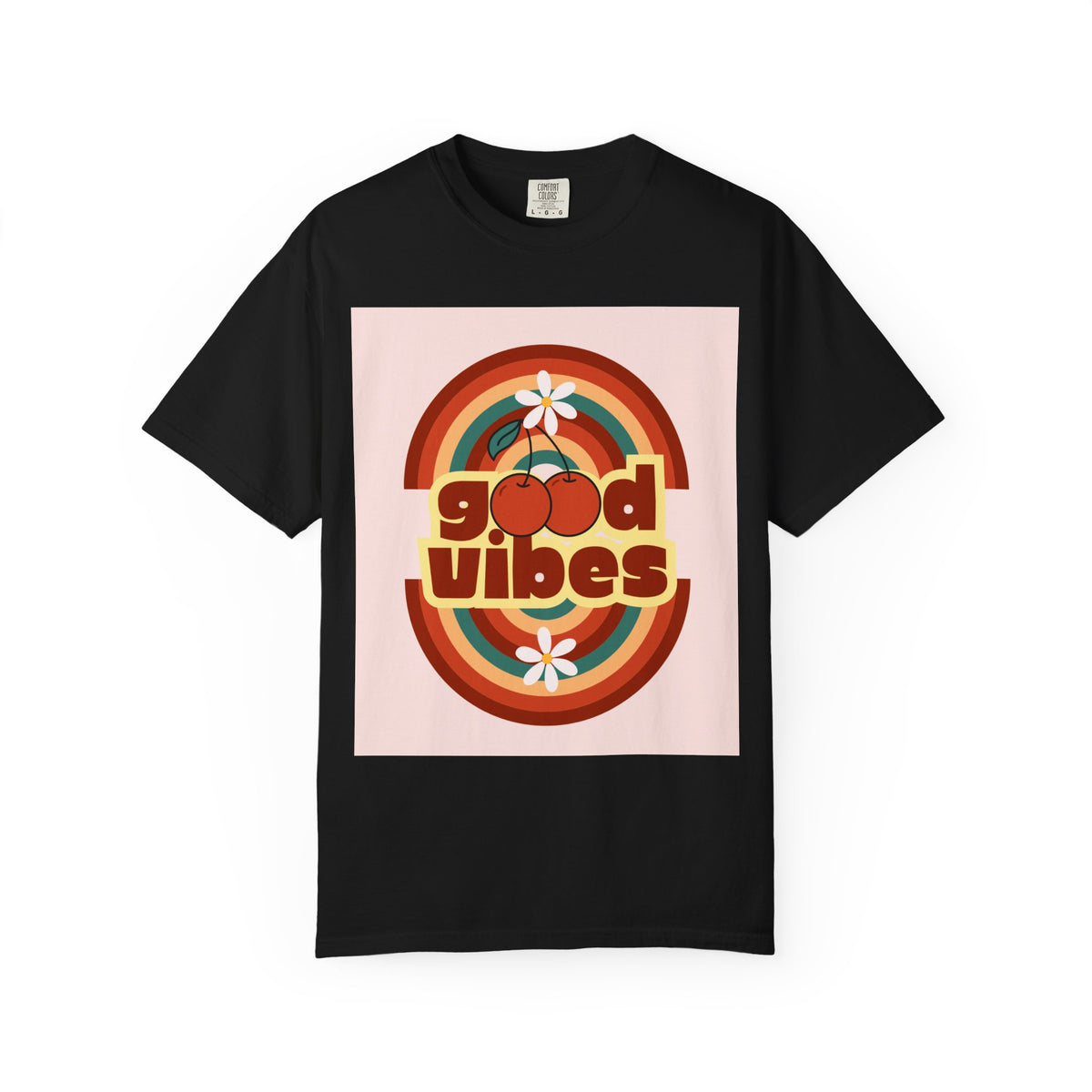 Good Vibes Unisex Garment-Dyed T-Shirt - Retro Cherry Design