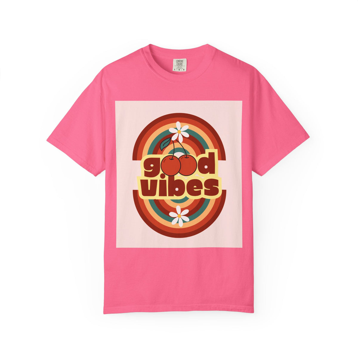 Good Vibes Unisex Garment-Dyed T-Shirt - Retro Cherry Design