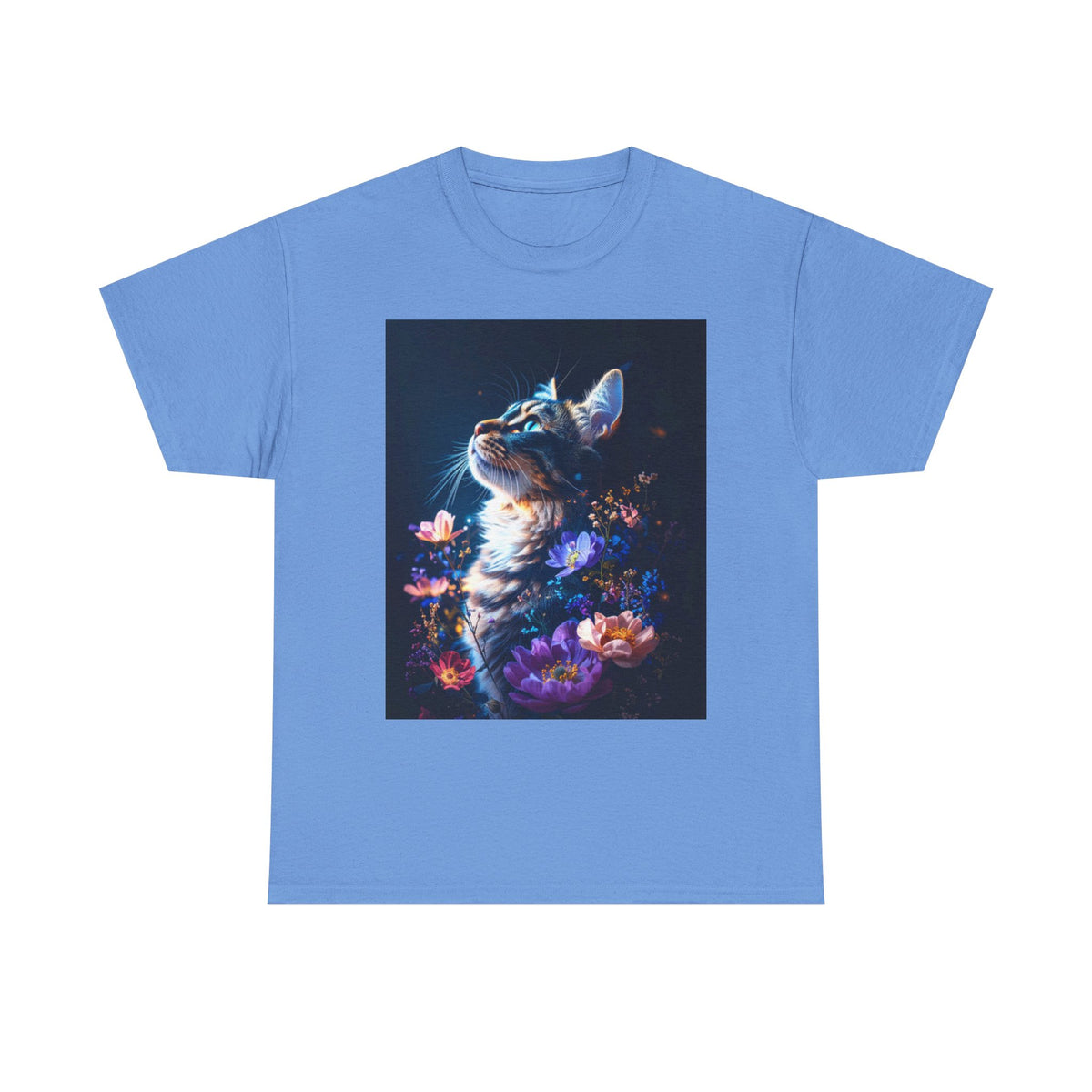 Whimsical Cat Floral Unisex Heavy Cotton Tee - Perfect for Cat Lovers and Nature Enthusiasts