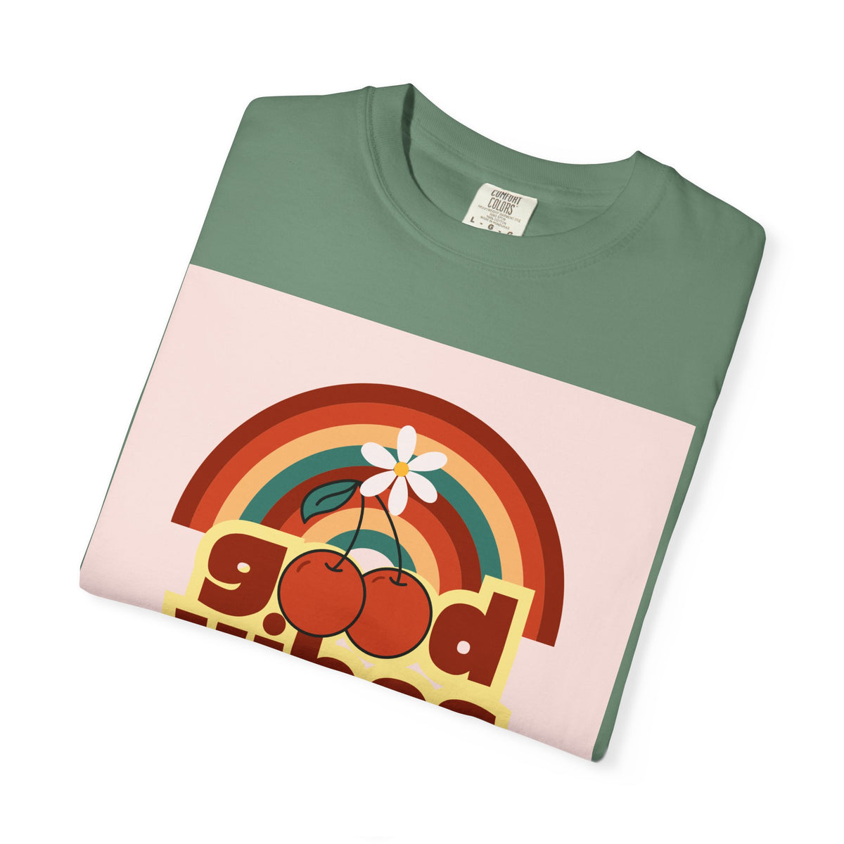 Good Vibes Unisex Garment-Dyed T-Shirt - Retro Cherry Design