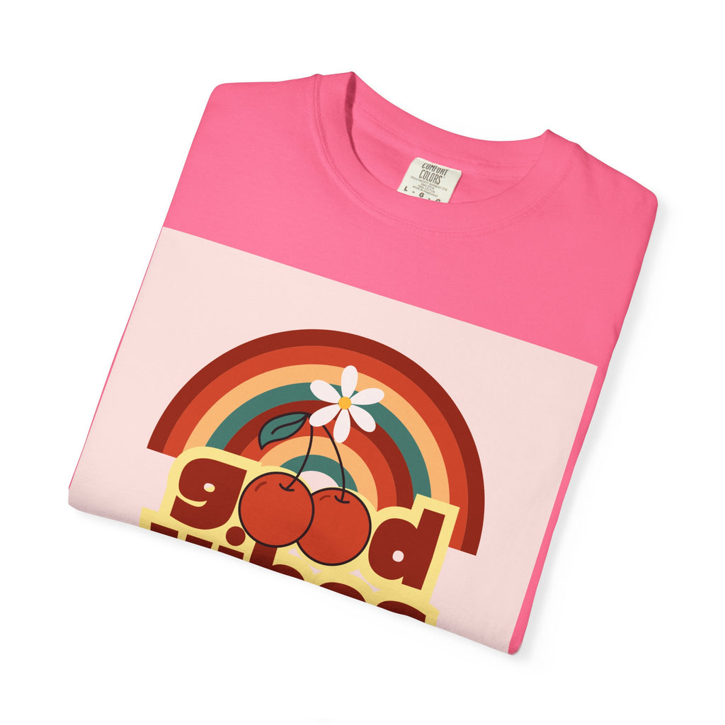 Good Vibes Unisex Garment-Dyed T-Shirt - Retro Cherry Design