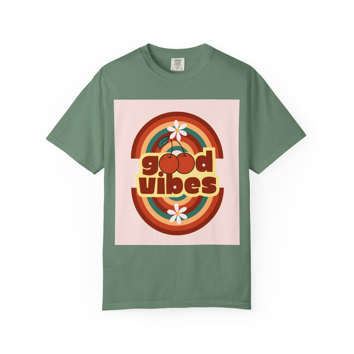 Good Vibes Unisex Garment-Dyed T-Shirt - Retro Cherry Design