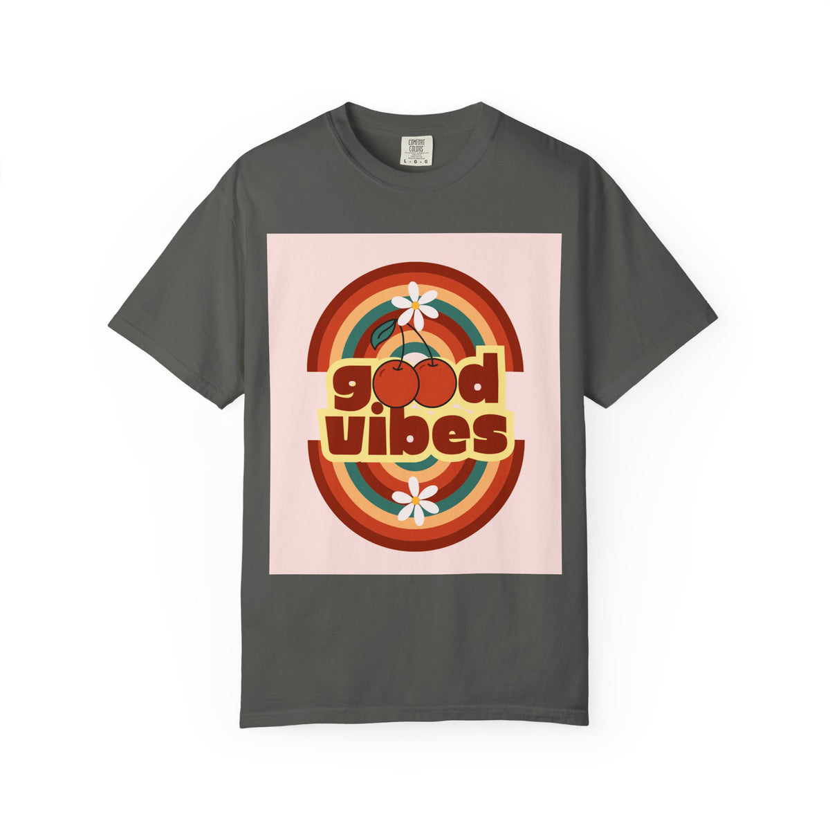 Good Vibes Unisex Garment-Dyed T-Shirt - Retro Cherry Design