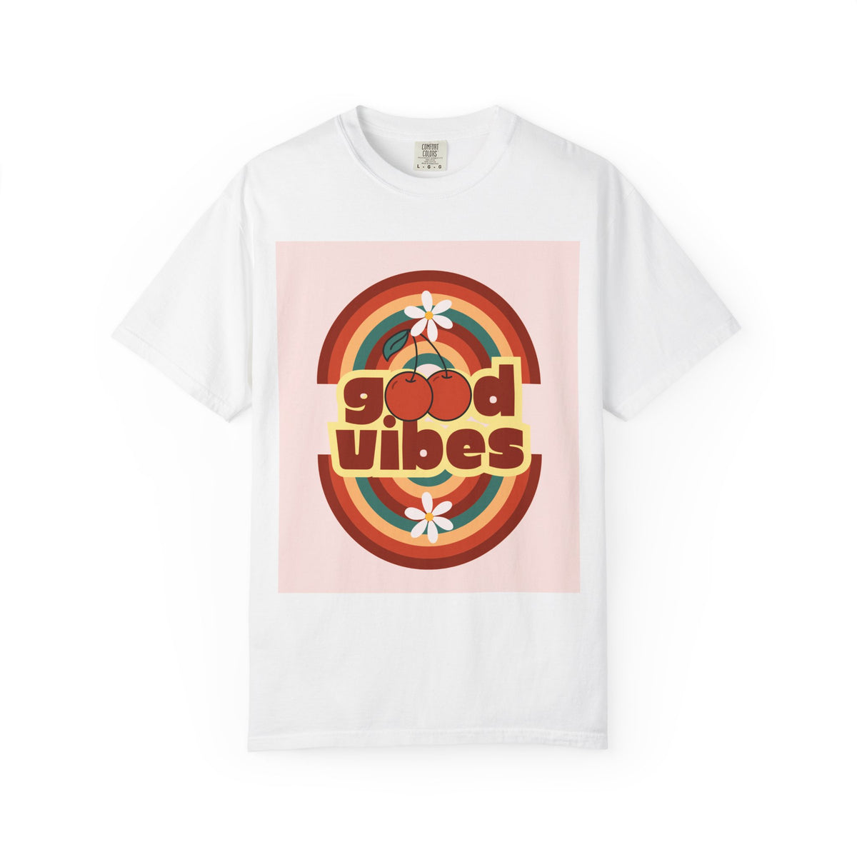 Good Vibes Unisex Garment-Dyed T-Shirt - Retro Cherry Design