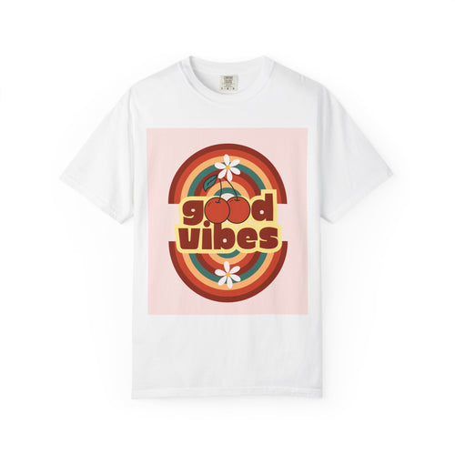Good Vibes Unisex Garment-Dyed T-Shirt - Retro Cherry Design
